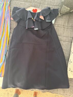 English Factory Navy Ruffle Off-Shoulder Mini Dress